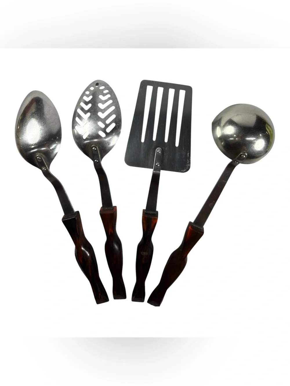 CUTCO 4 Pc Utensil Set Classic Swirl Brown Vintage Spatula Slotted Spoon Ladel